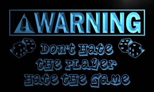 Warning Hate the game not player Dice Neon Sign